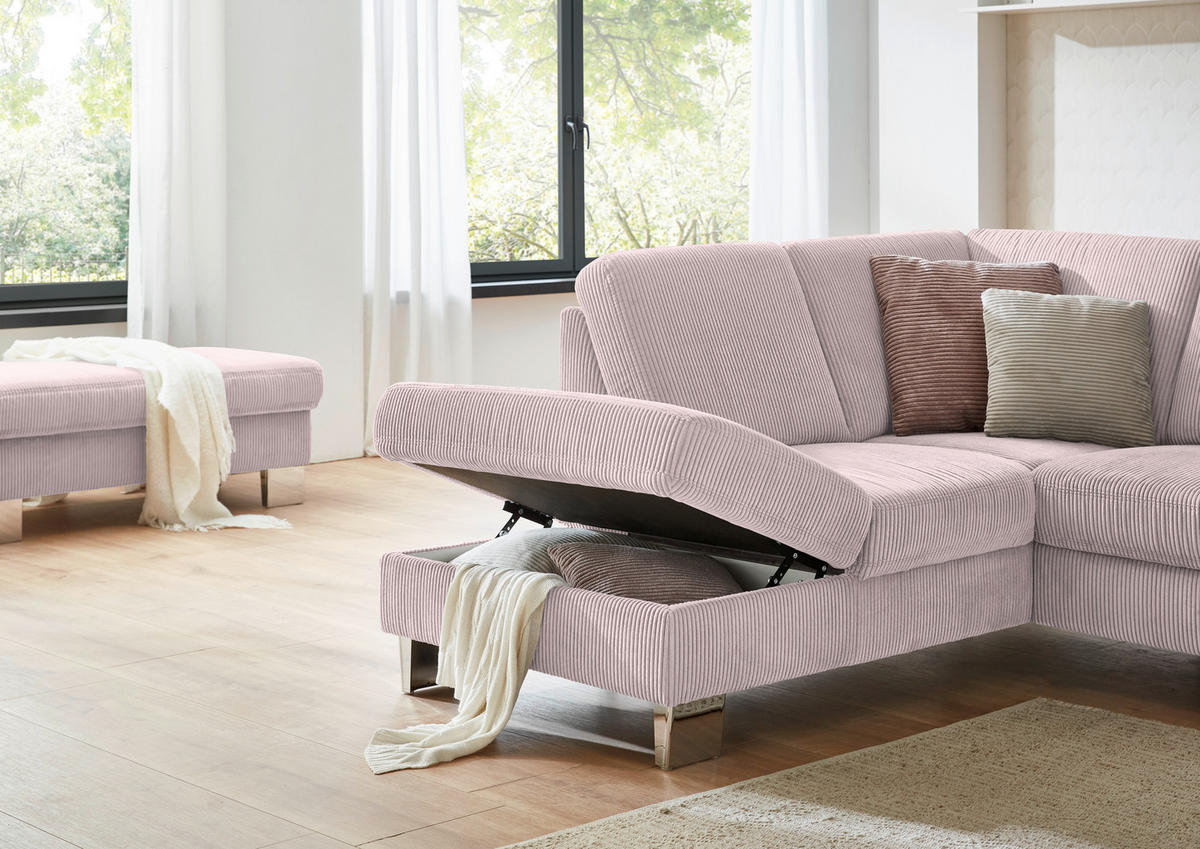 ECKSOFA in Cord Altrosa  - Edelstahlfarben/Altrosa, Konventionell, Textil/Metall (200/248cm) - Beldomo System
