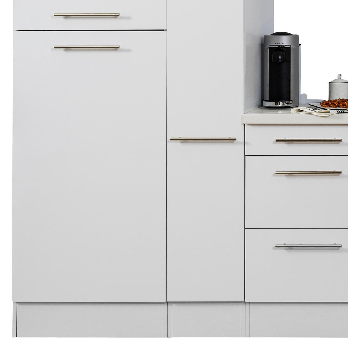 KÜCHENBLOCK 300 cm   in Weiss  - Weiss/Edelstahlfarben, Konventionell, Holzwerkstoff/Metall (300cm) - Respekta