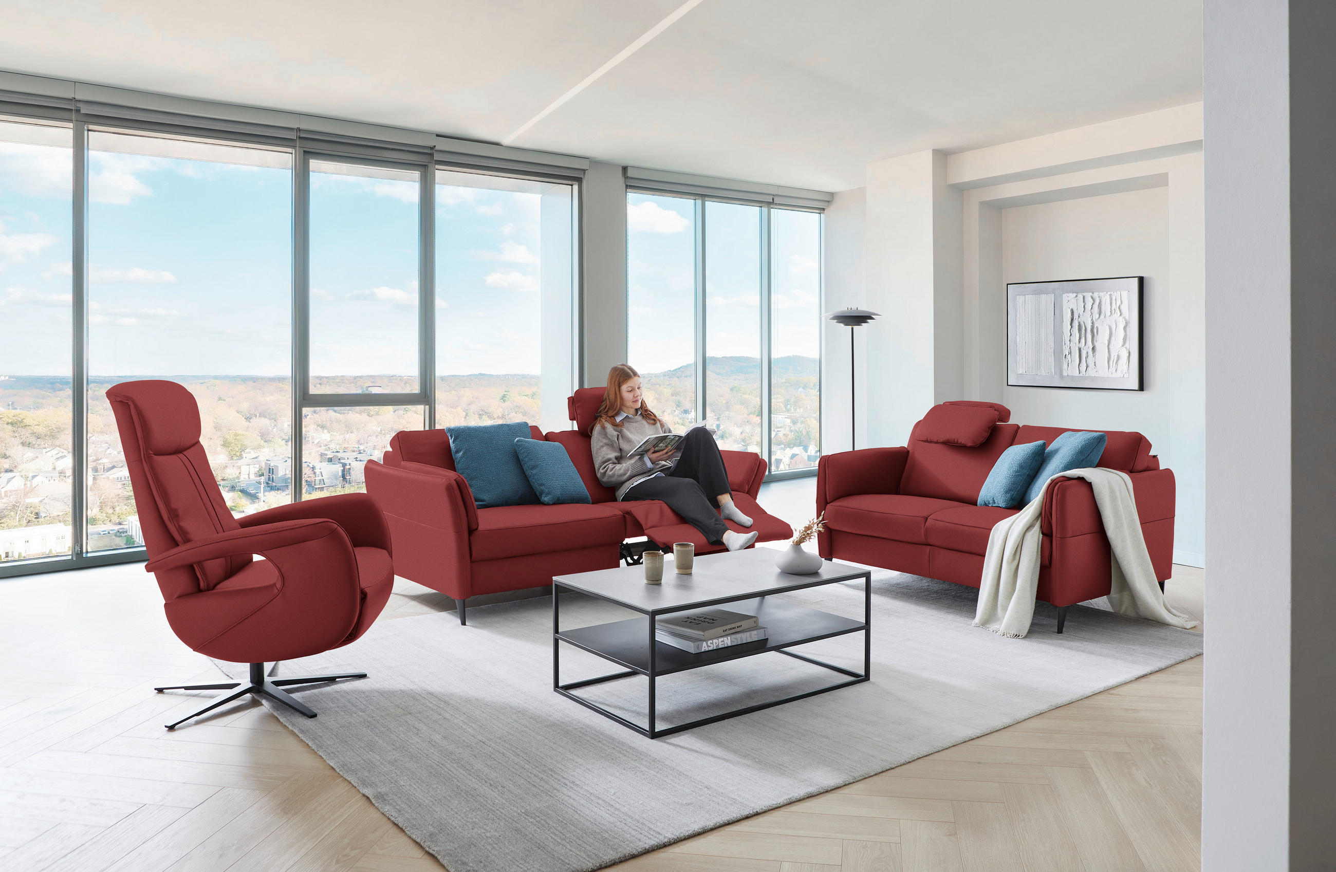 3-SITZER-SOFA in Echtleder Bordeaux  - Bordeaux/Schwarz, Design, Leder/Metall (190/84/99cm) - Dieter Knoll