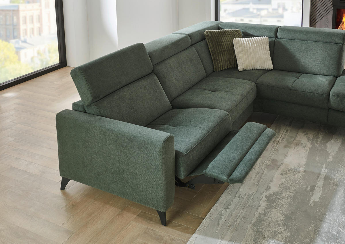 ECKSOFA Beldomo System Dunkelgrün Flachgewebe Kopfteilverstellung  - Dunkelgrün/Schwarz, KONVENTIONELL, Textil/Metall (276/214cm) - Beldomo System