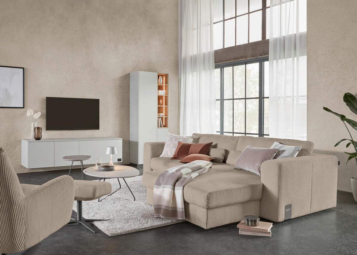 ECKSOFA JOOP Hellbraun Cord  - Hellbraun/Schwarz, KONVENTIONELL, Kunststoff/Textil (269/192cm) - Joop!