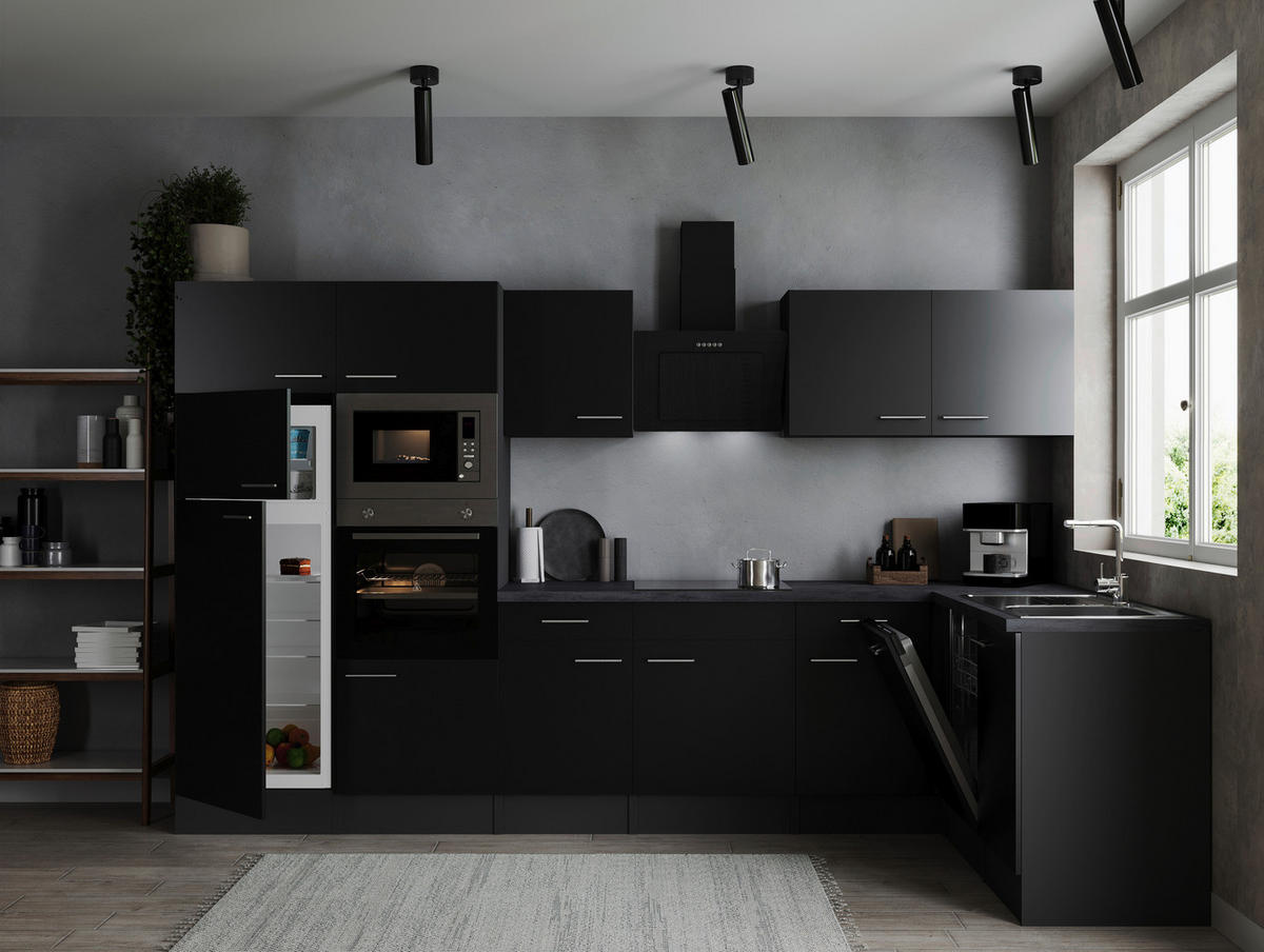 ECKKÜCHE 340/172 cm  in Grau, Schwarz  - Silberfarben/Schwarz, Design, Holzwerkstoff/Metall (340/172cm) - Respekta