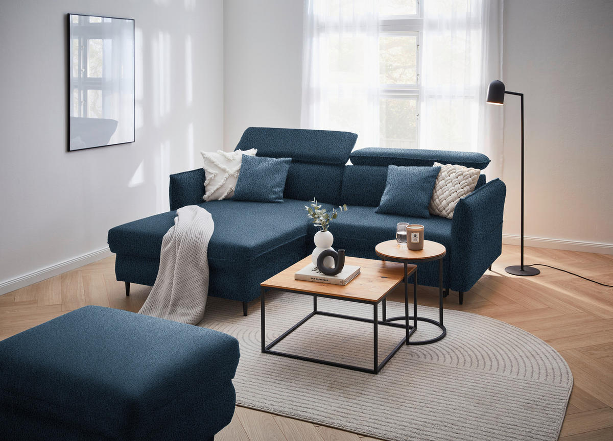 ECKSOFA in Flachgewebe Dunkelblau  - Schwarz/Dunkelblau, Design, Holz/Textil (185/232cm) - Stylife