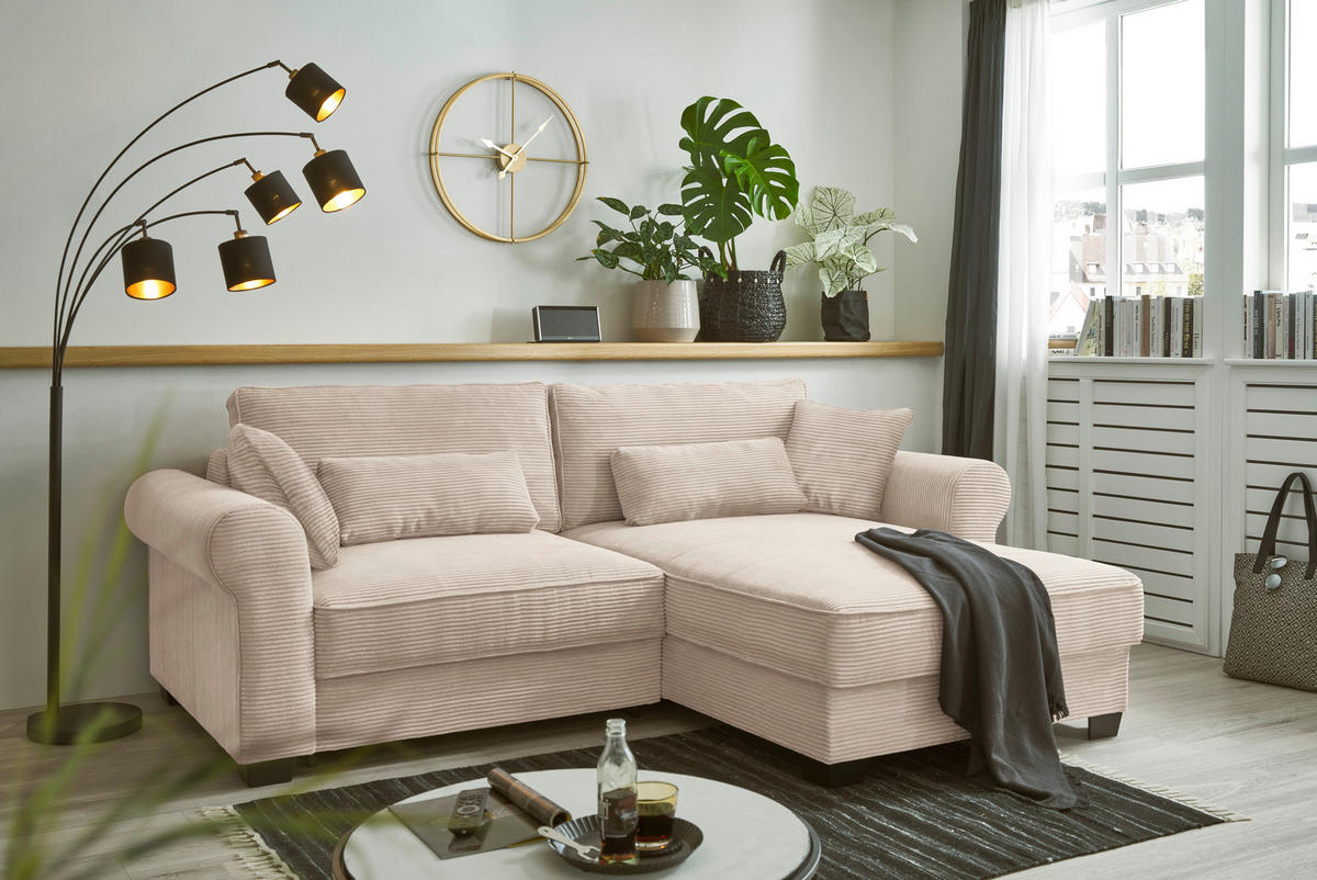 ECKSOFA Cord Creme  - Creme/Schwarz, Basics, Kunststoff/Textil (255/92/185cm) - MID.YOU