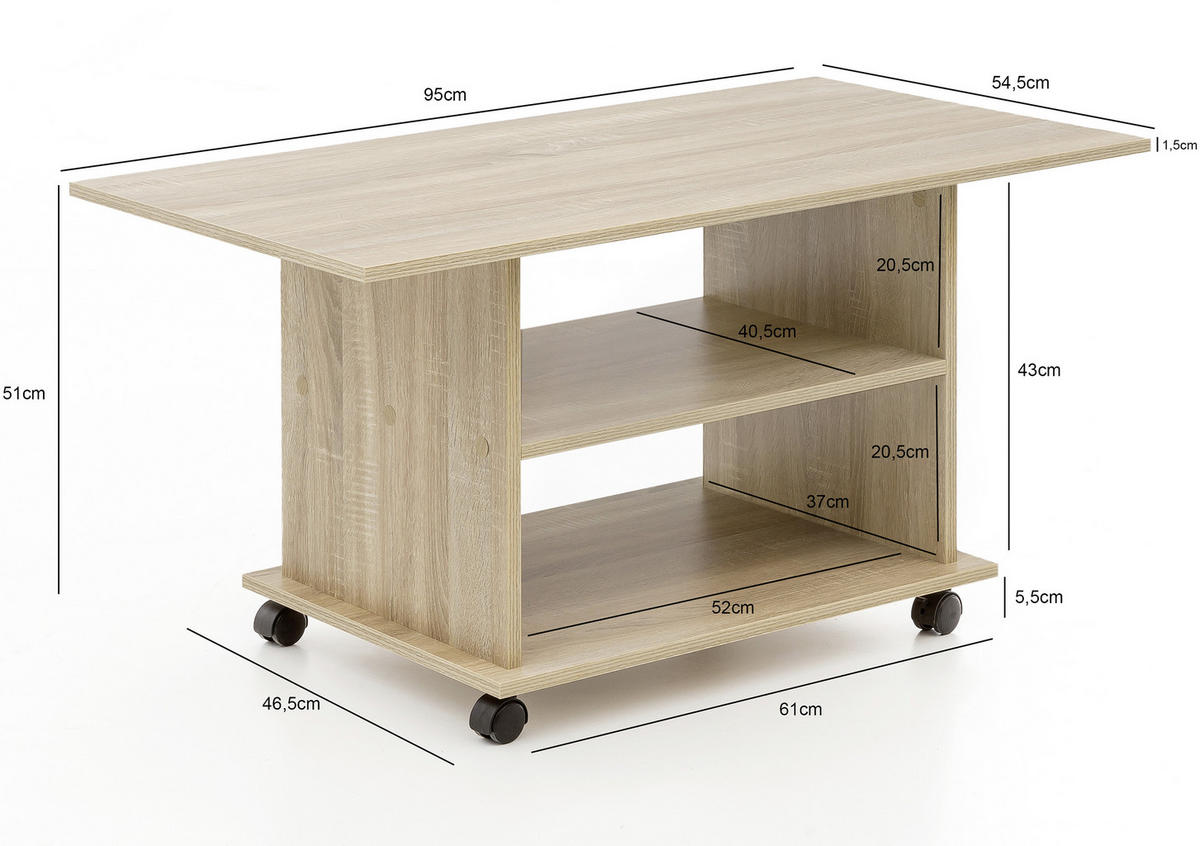 KONFERENČNÝ STOLÍK, farba duba, kompozitné drevo, 95/54,5/51 cm - farba duba, Modern, kompozitné drevo/plast (95/54,5/51cm) - MID.YOU
