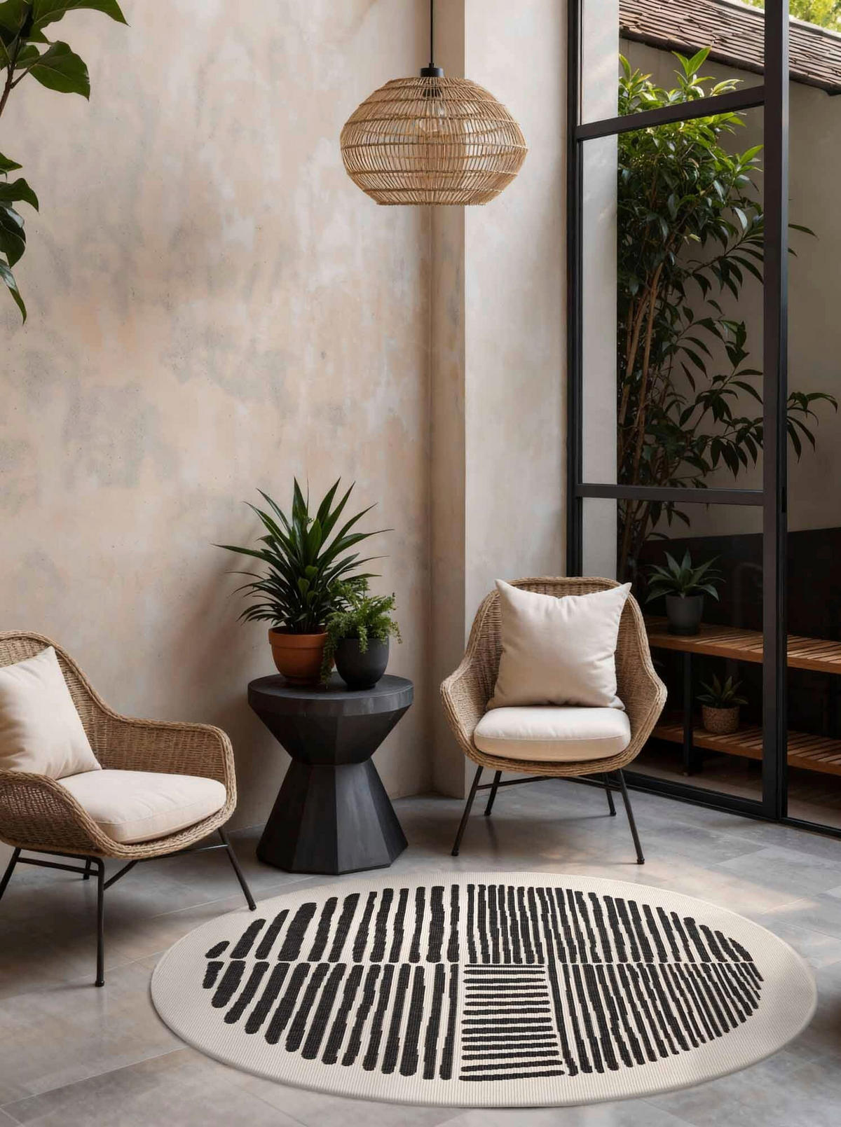 FLACHWEBETEPPICH 160 cm Haringey Schwarz, Weiß rund  - Schwarz/Weiß, Basics, Kunststoff (160cm)