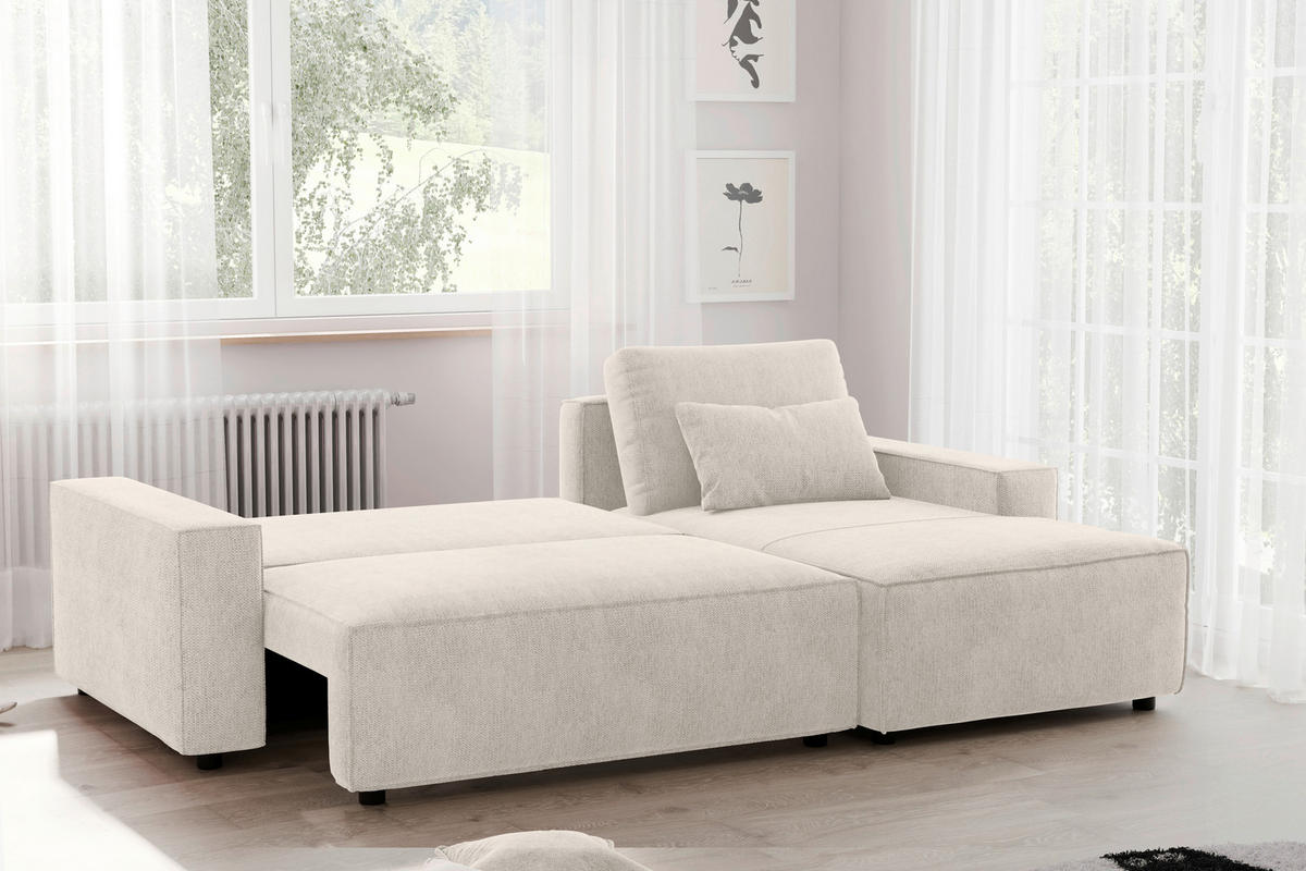 ECKSCHLAFSOFA in Chenille Beige  - Beige/Schwarz, Modern, Kunststoff/Textil (247/154cm) - Livetastic