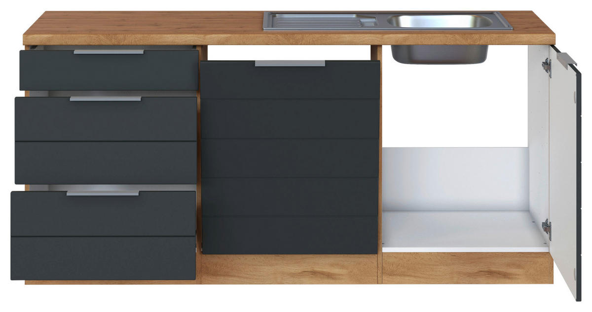 ECKKÜCHE 240/180 cm  in Grau, Eiche Wotan  - Eiche Wotan/Grau, Design, Holzwerkstoff/Metall (240/180cm) - Held