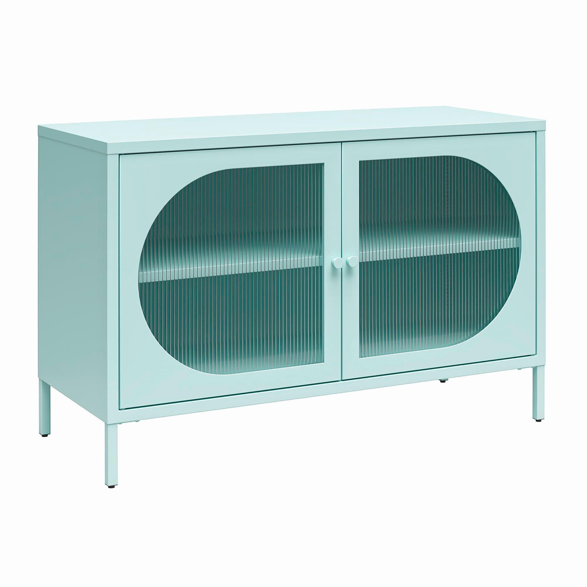 KOMMODE Luna   in 100/64/40 cm  - Blau, Design, Glas/Metall (100/64/40cm) - MID.YOU