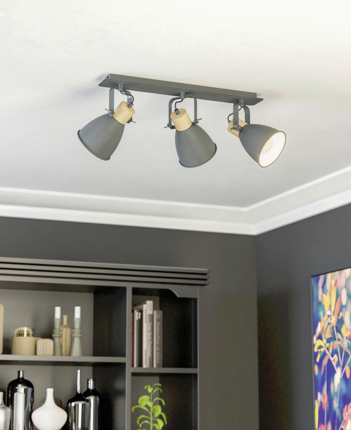 DECKENSPOTS 67/14/24 cm  - Anthrazit/Creme, Natur, Holz/Metall (67/14/24cm) - Eglo