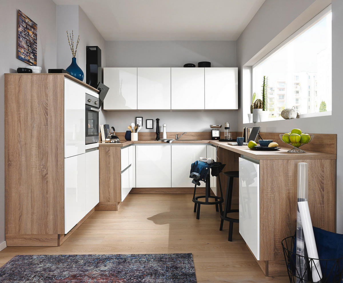 KÜCHENLEERBLOCK   in Weiß, Eichefarben  - Eichefarben/Weiß, MODERN, Holzwerkstoff (275/250/340cm) - Welnova