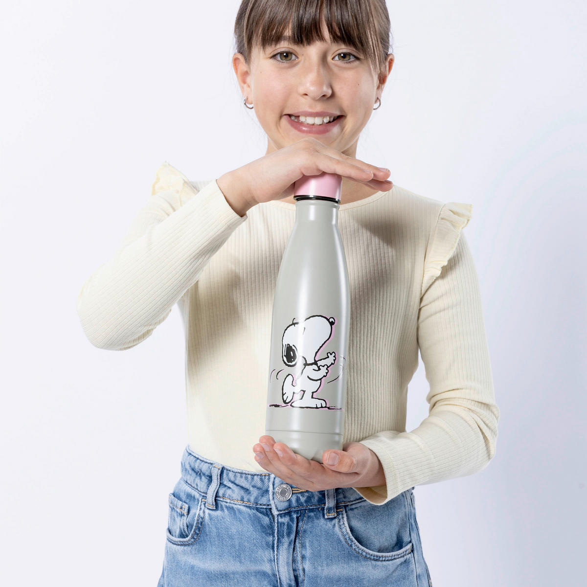 ISOLIERFLASCHE Peanuts 0,5 L  - Hellrosa/Hellgrau, Basics, Metall (7/26,5/7cm)