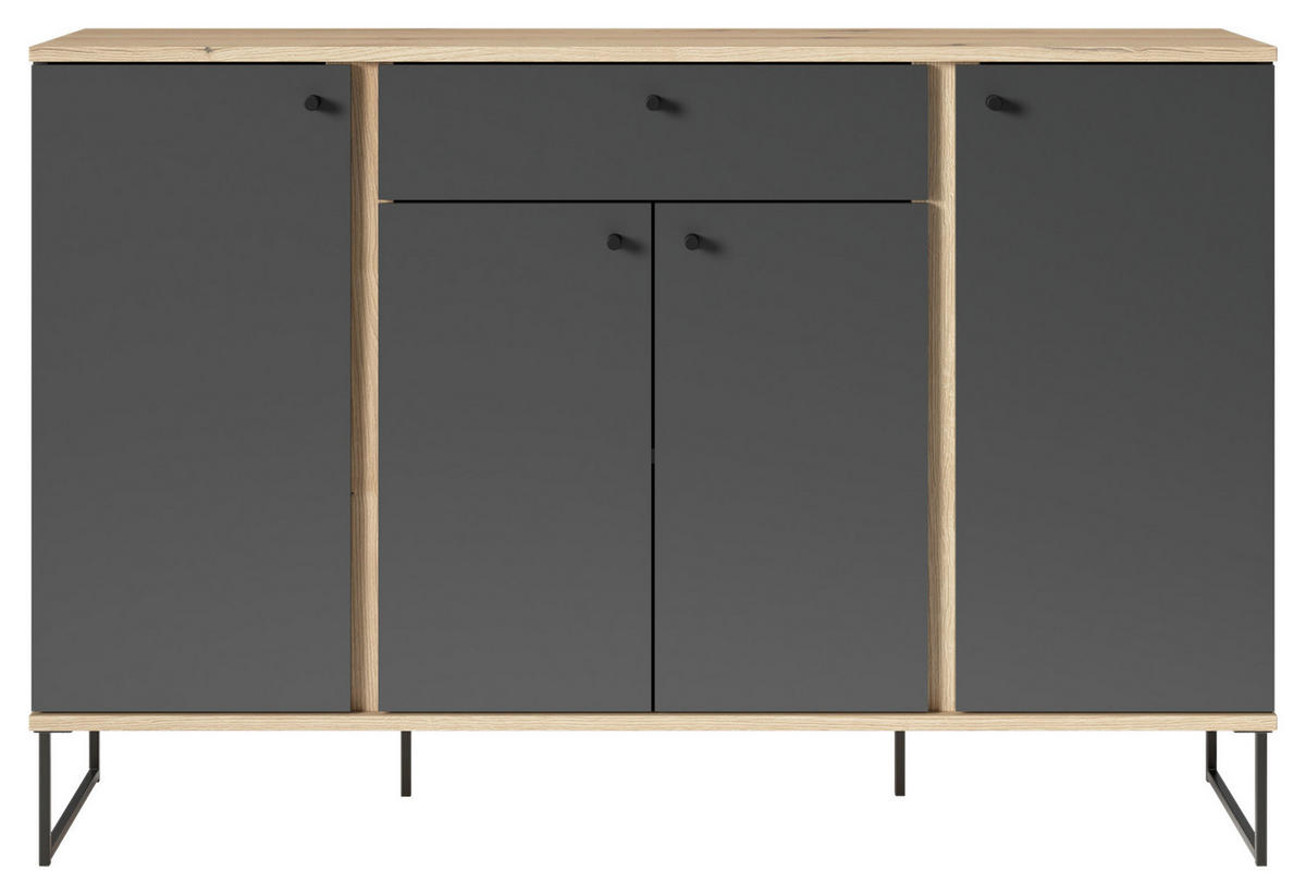 COMODĂ CU UșI 135/89/38 cm  - culoare lemn stejar/antracit, Basics, plastic/metal (135/89/38cm) - Xora