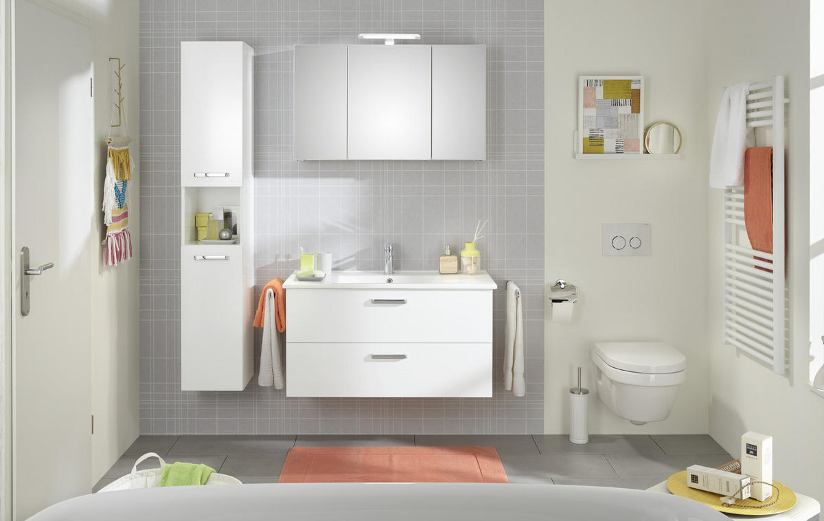 BADEZIMMER 3-teilig  in 100 cm  - Chromfarben/Weiß Hochglanz, KONVENTIONELL, Keramik/Holzwerkstoff (100cm) - Xora