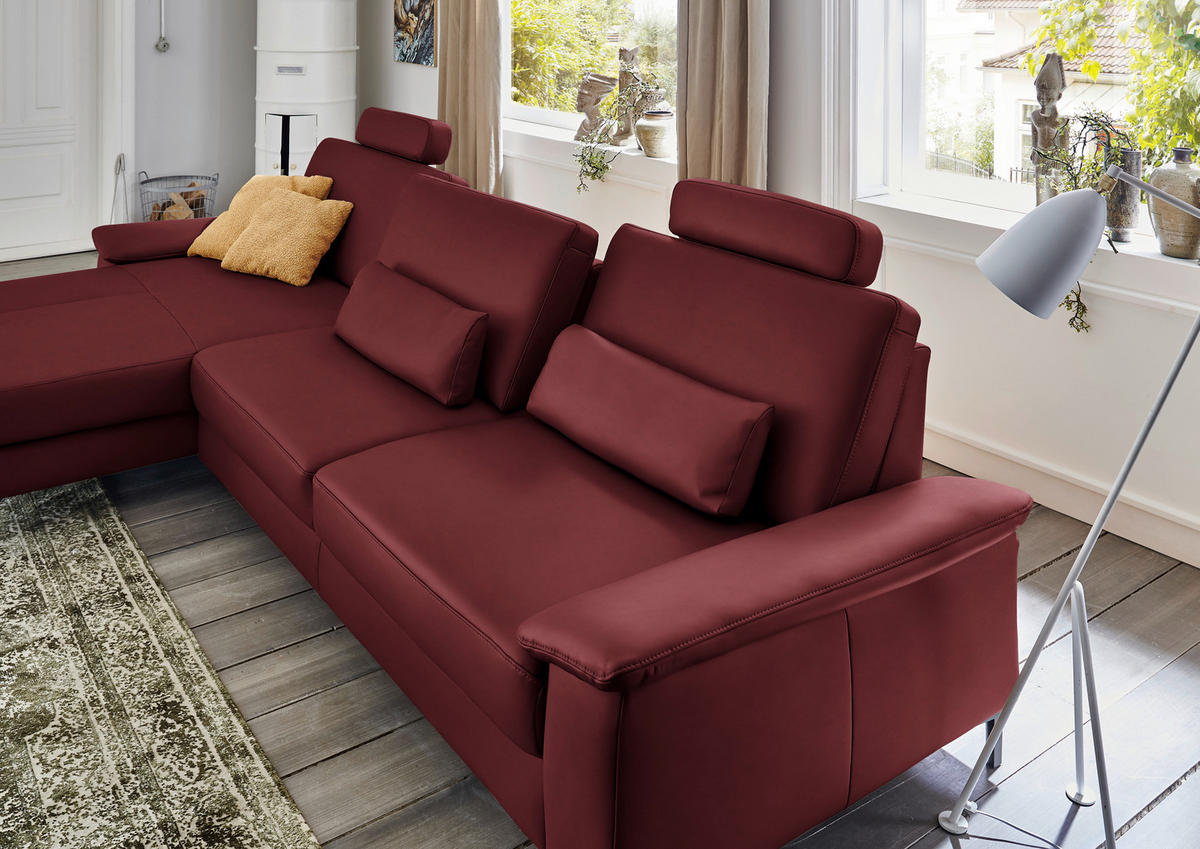 ECKSOFA in Echtleder Rot  - Rot/Schwarz, Design, Leder/Metall (176/334cm) - Dieter Knoll