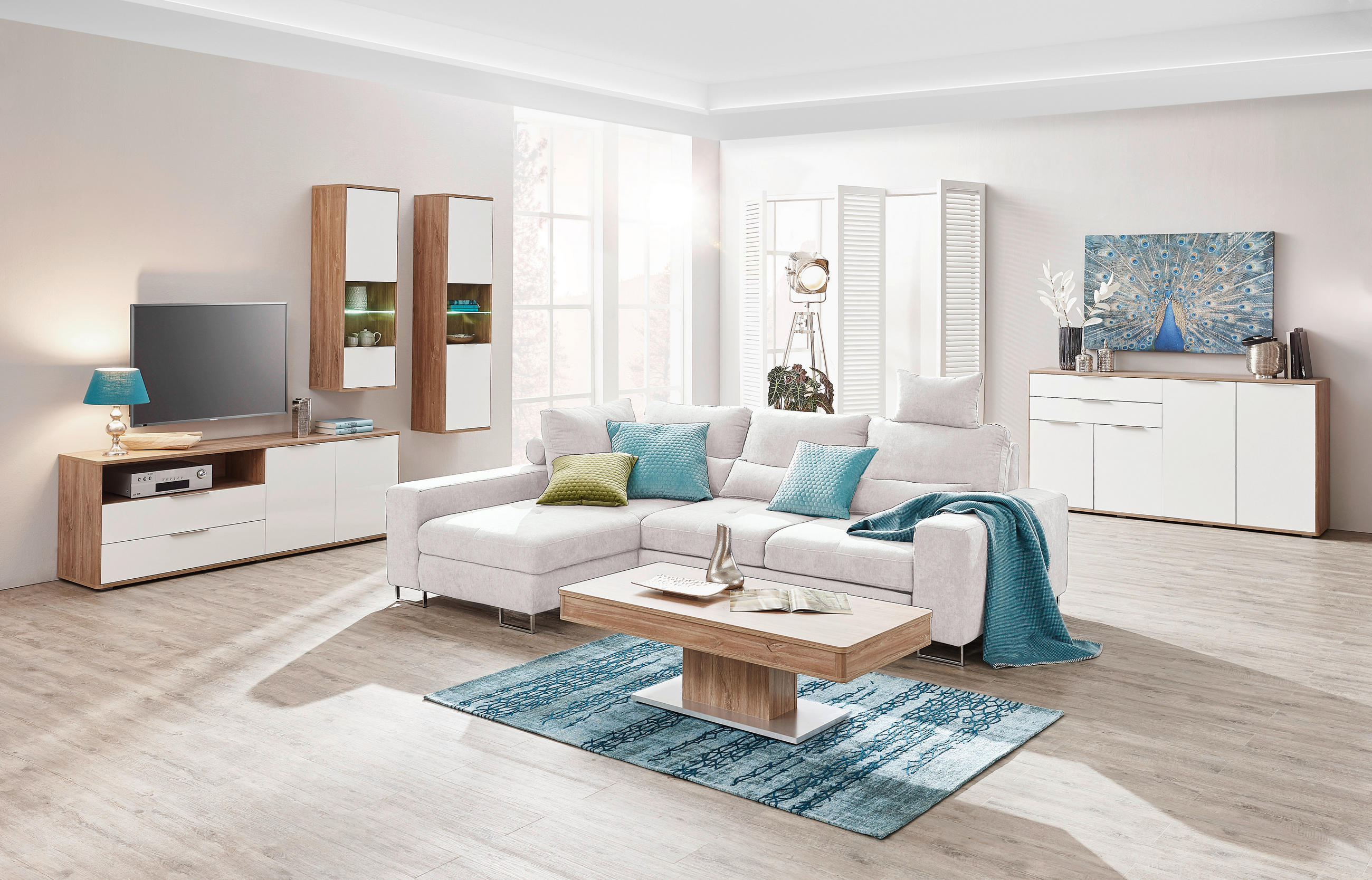 ECKSOFA Creme Flachgewebe  - Creme, Design, Textil/Metall (188/260cm) - Hom`in
