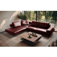 ECKSOFA Rot Echtleder  - Rot/Schwarz, Design, Leder/Metall (237/306cm) - Livetastic