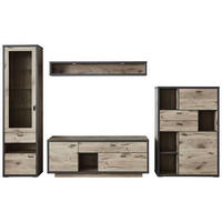 WOHNWAND  in Eichefarben, Dunkelgrau  327,4/207,9/50 cm  - Dunkelgrau/Eichefarben, MODERN, Glas/Holzwerkstoff (327,4/207,9/50cm) - Modante