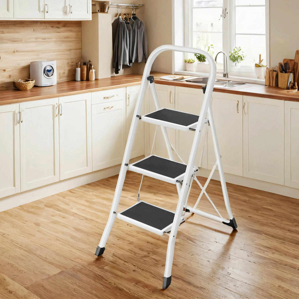 KLAPPTRITTLEITER - Schwarz/Weiß, Trend, Kunststoff/Metall (46,5/117/74,5cm) - Boxxx