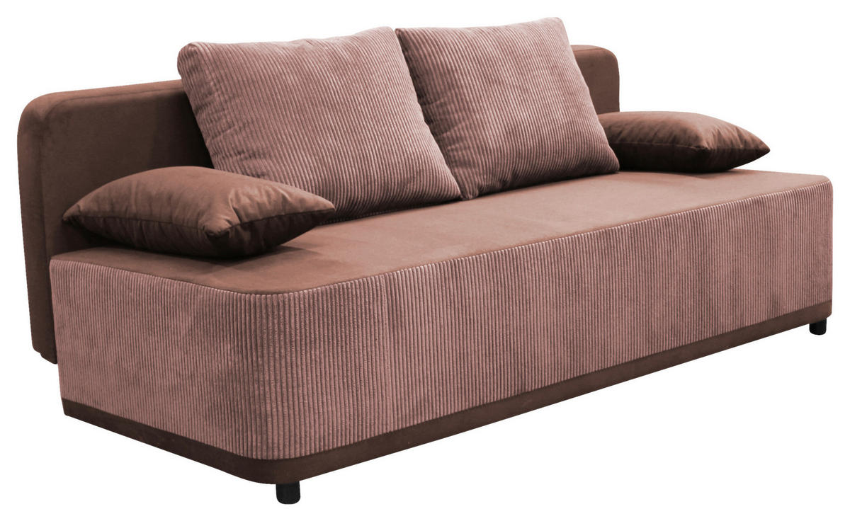 SCHLAFSOFA  mit Liegefunktion Velours Koralle  - Koralle/Schwarz, Design, Kunststoff/Textil (197/90/83cm) - MID.YOU