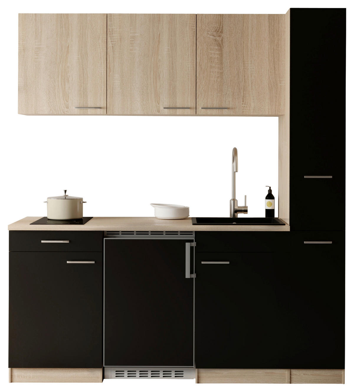 KUHINJSKI BLOK - črna/barve hrasta, Design, umetna masa/leseni material (180cm) - Respekta