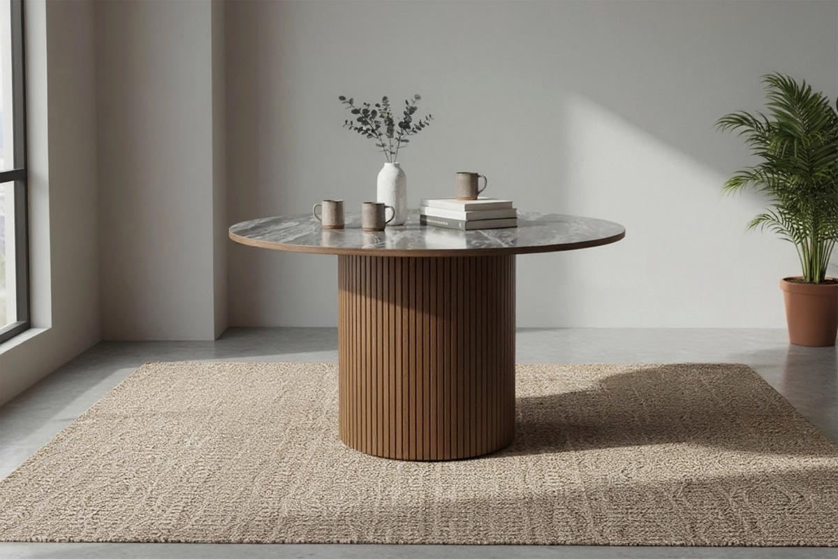 MATBORD 130-180/130/75 cm imitation, delar i massivt trä  trä finns i olika trädekorer rund ljusgrå, mörkbrun  - ljusgrå/mörkbrun, Modern, trä (130-180/130/75cm) - Niels Andersson