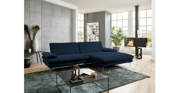 ECKSOFA in Velours Dunkelblau 284/184 cm - Schwarz/Dunkelblau, Design, Textil/Metall (284/184cm) - Dieter Knoll