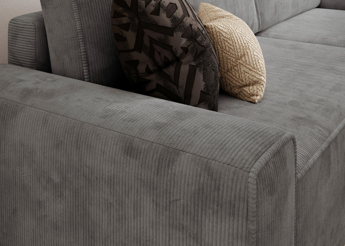 ECKSCHLAFSOFA CHALLANGE in Cord Dunkelgrau  - Dunkelgrau/Schwarz, MODERN, Kunststoff/Textil (246/168cm) - Trendmanufaktur