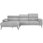 ECKSOFA in Velours Hellgrau  - Hellgrau/Schwarz, Design, Textil/Metall (187/295cm) - Novel