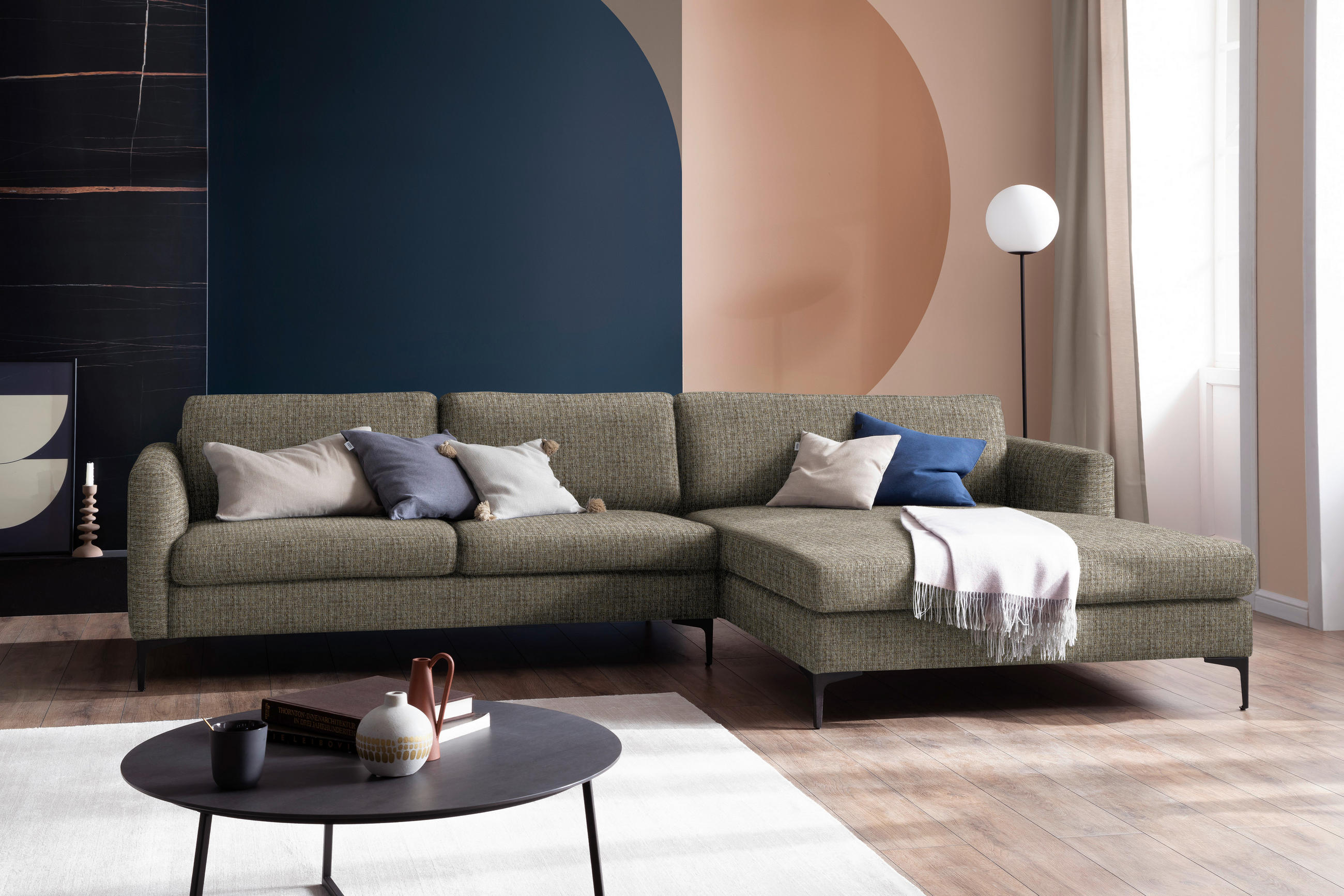 ECKSOFA in Flachgewebe Braun  310/195 cm  - Schwarz/Braun, Design, Textil/Metall (310/195cm) - Schöner Wohnen