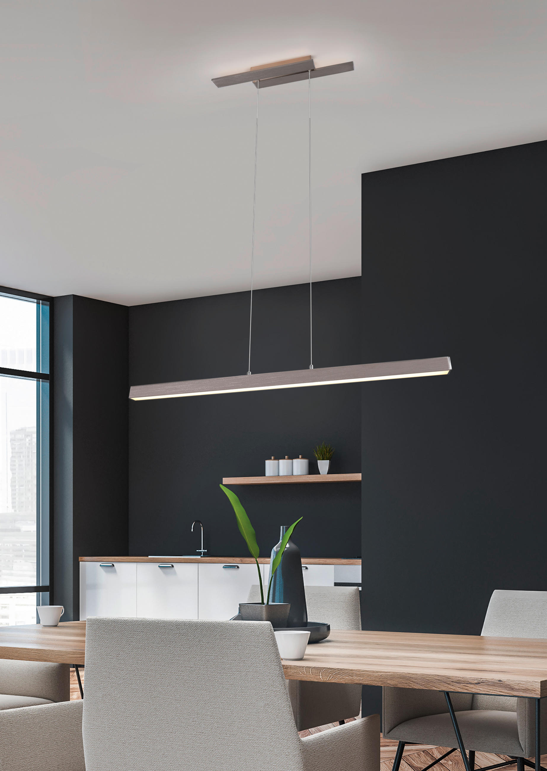 LED-HÄNGELEUCHTE 115,5/14,2/150 cm    - Nickelfarben, Design, Metall (115,5/14,2/150cm) - Trio Leuchten