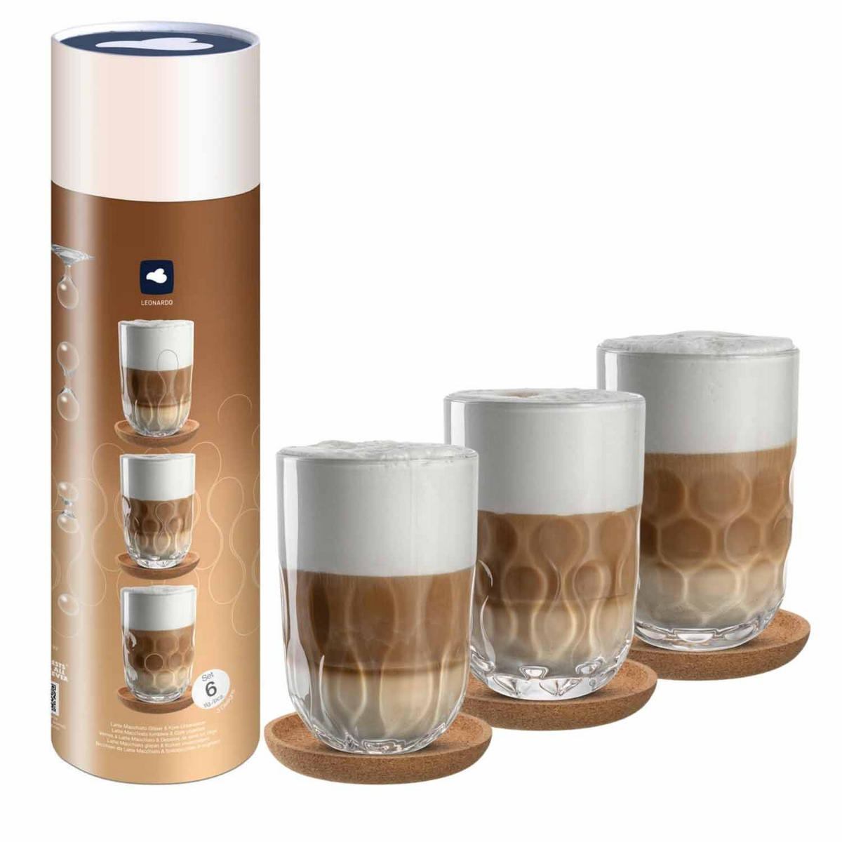 LATTE-MACCHIATO-GLAS GOCCE  - Klar/Braun, KONVENTIONELL, Glas/Holz - Leonardo