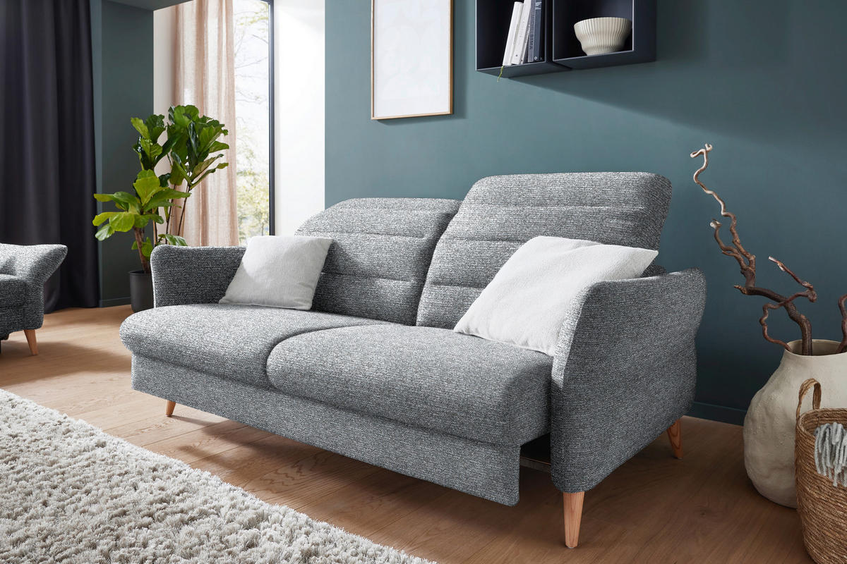 2-SITZER-SOFA in Webstoff Blaugrau  - Eiche Bianco/Blaugrau, Design, Holz/Textil (192-220/85-106/98-112cm) - Dieter Knoll