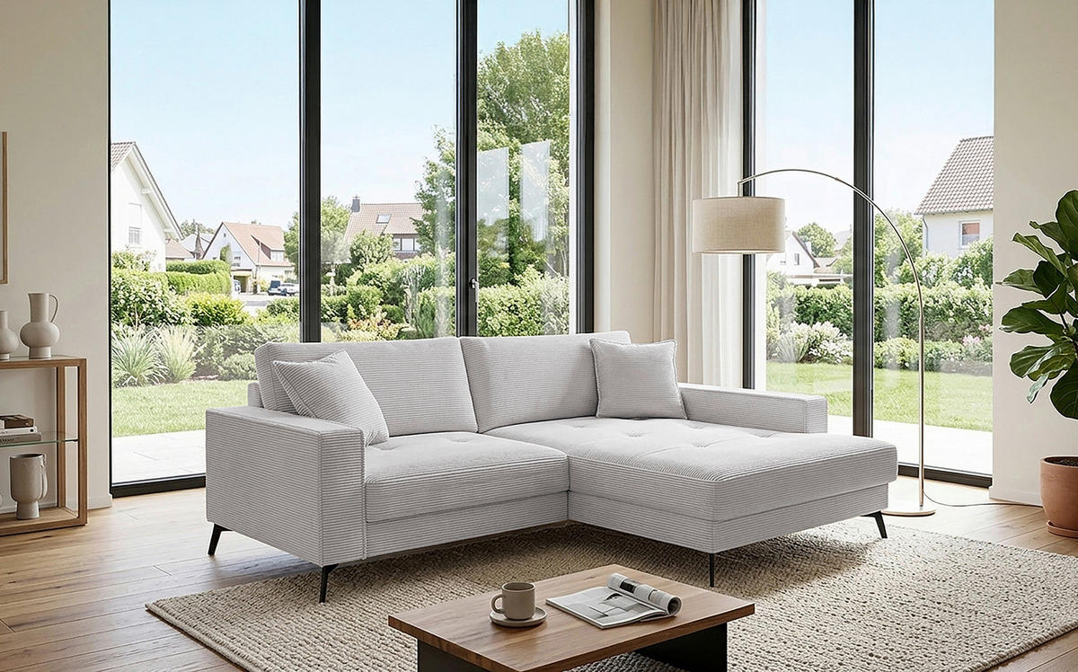 ECKSOFA TED Taupe Cord Zierkissen  - Taupe/Schwarz, Trend, Textil/Metall (228/174cm) - P & B