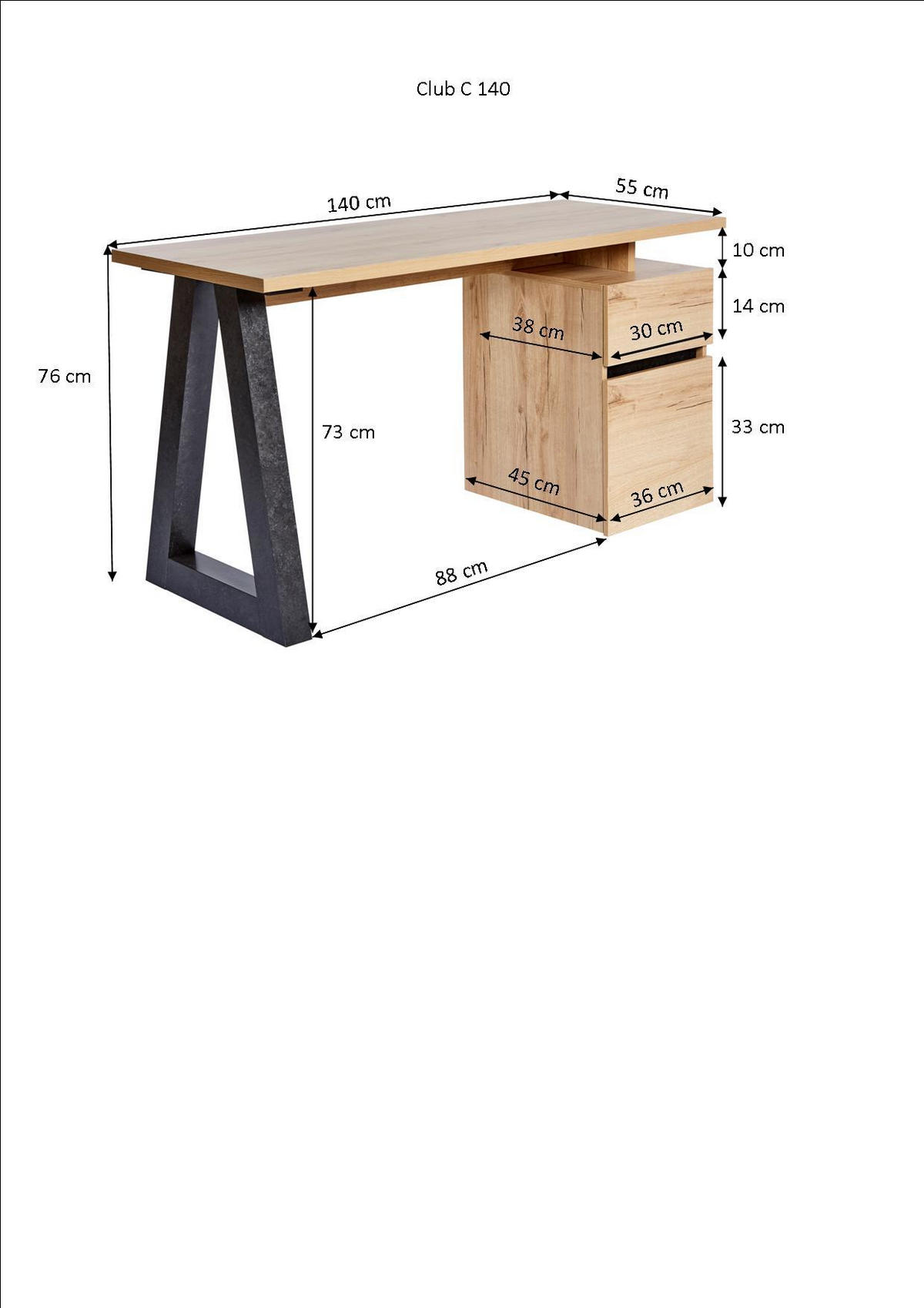 SCHREIBTISCH 140/55/76 cm  in Grau, Eichefarben  - Eichefarben/Grau, Design, Holzwerkstoff/Metall (140/55/76cm)