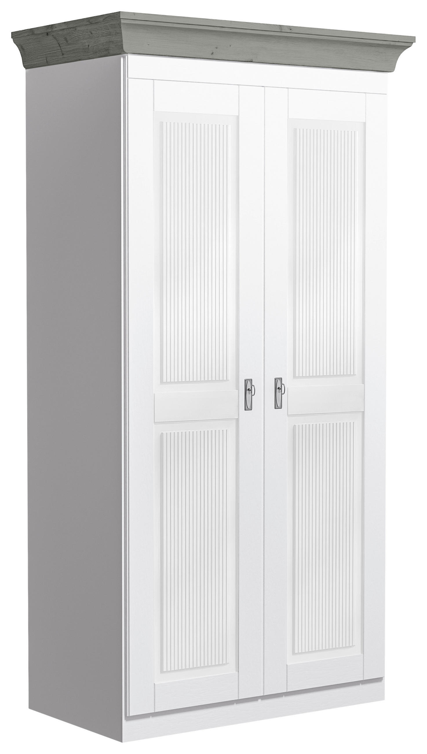 DREHTÜRENSCHRANK 108/210/64 cm,  in Grau, Weiß, 2-türig  - Weiß/Grau, ROMANTIK / LANDHAUS, Holz/Holzwerkstoff (108/210/64cm) - Boxxx