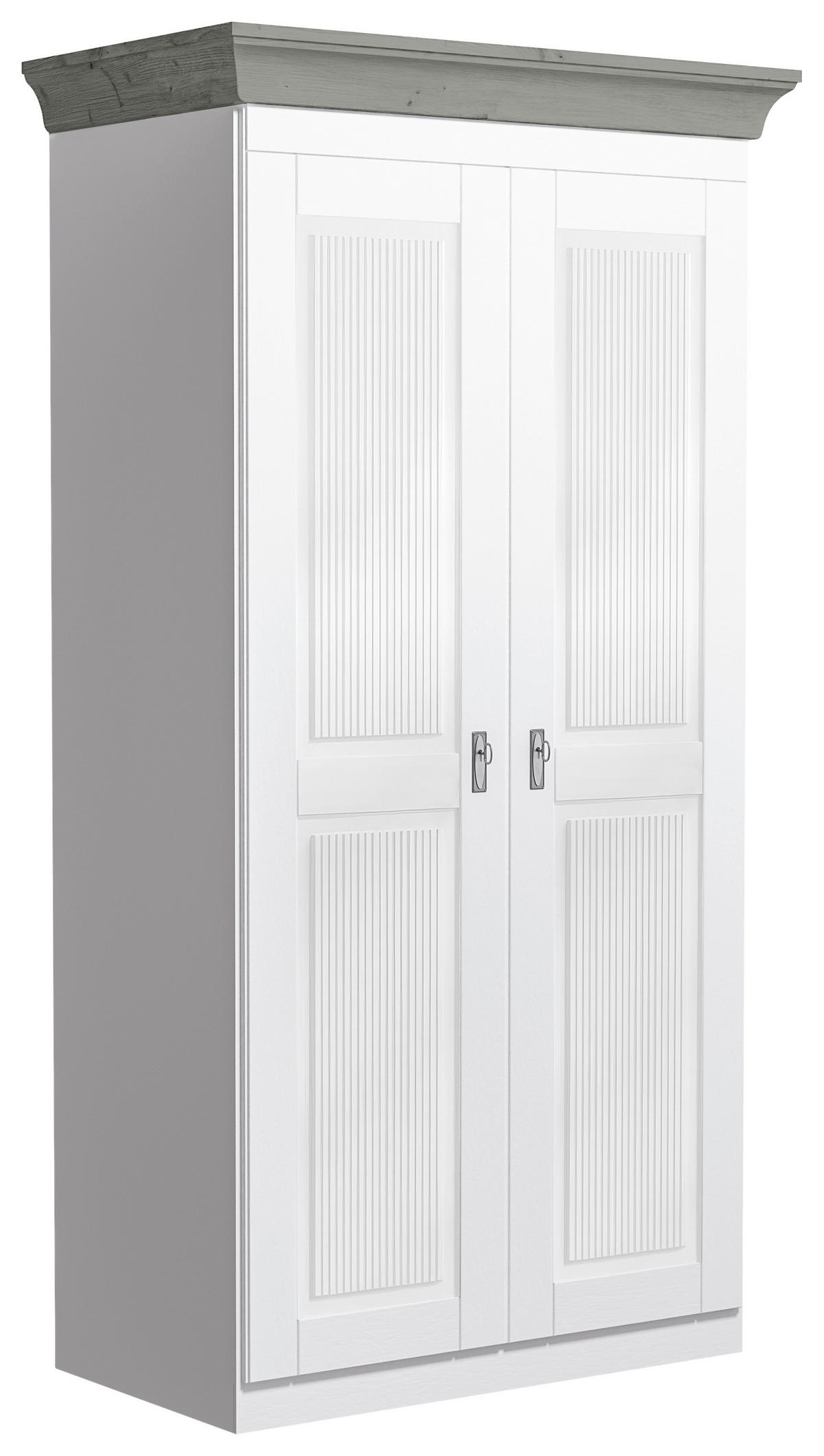 DREHTÜRENSCHRANK 108/210/64 cm,  in Grau, Weiß, 2-türig  - Weiß/Grau, ROMANTIK / LANDHAUS, Holz/Holzwerkstoff (108/210/64cm) - Boxxx