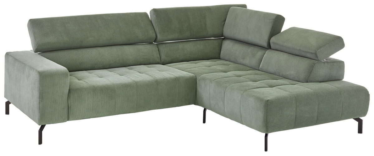 ECKSOFA Waldgrün Cord  - Waldgrün/Schwarz, Design, Textil/Metall (261/214cm) - Beldomo Style