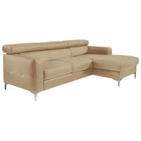 ECKSOFA Cappuccino Echtleder Kopfteilverstellung, Kopfstütze  - Chromfarben/Cappuccino, Design, Leder/Metall (226/169cm) - Livetastic