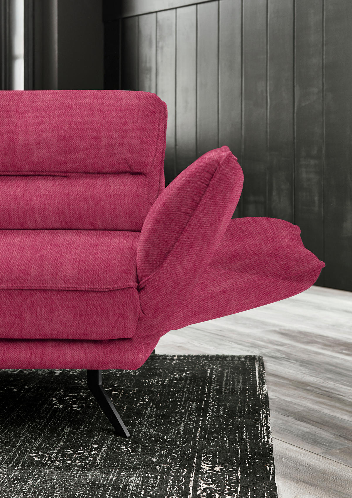 ECKSOFA in Velours Beere  153/283 cm  - Beere/Schwarz, Design, Textil/Metall (153/283cm) - Valdera