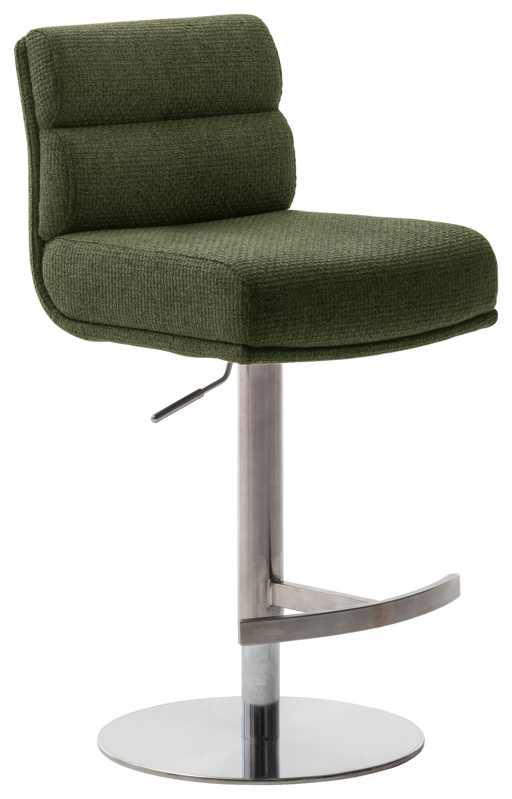 BARHOCKER Webstoff Edelstahlfarben, Olivgrün Edelstahl Stoffauswahl, Typenauswahl, Sitzfläche 360° drehbar  - Edelstahlfarben/Olivgrün, Design, Textil/Metall (43/84/52cm) - Dieter Knoll