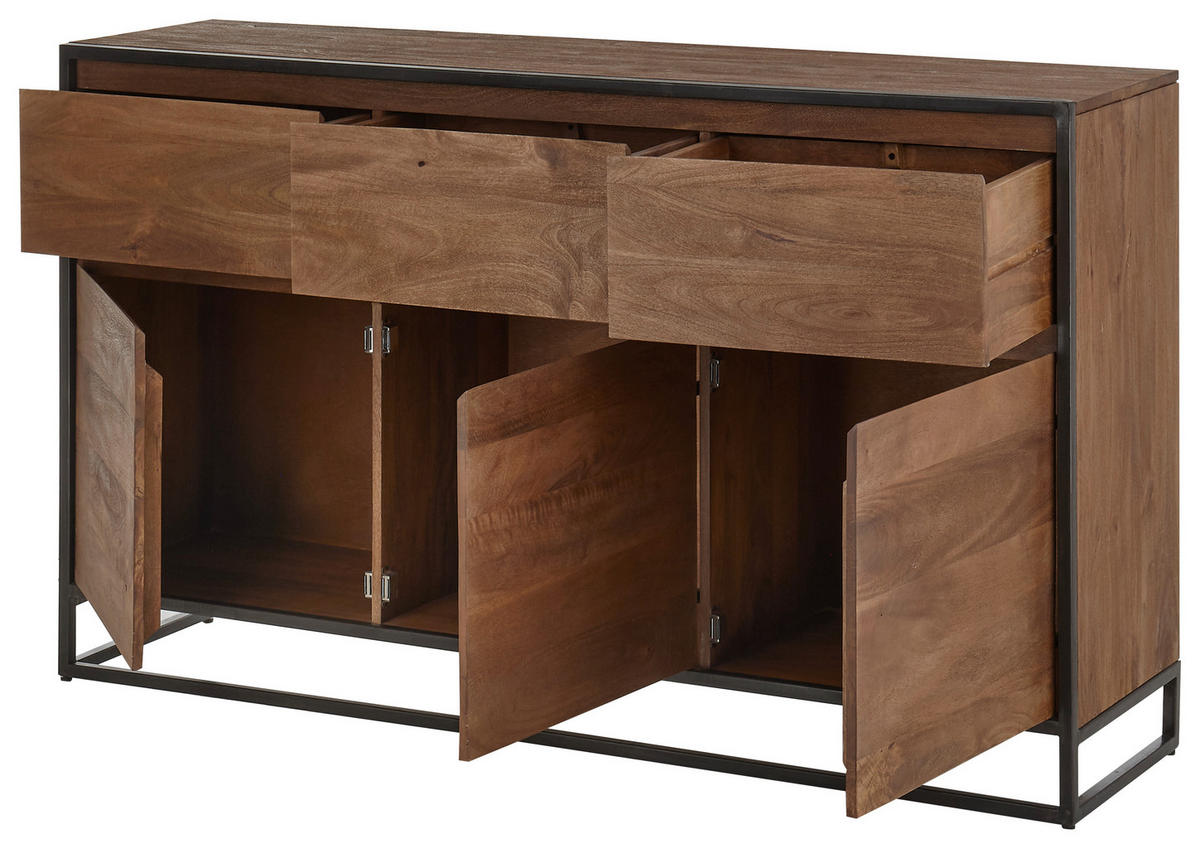 SIDEBOARD 160/93/40 cm  - valnötsfärgad/svart, Lifestyle, metall/trä (160/93/40cm) - MID.YOU