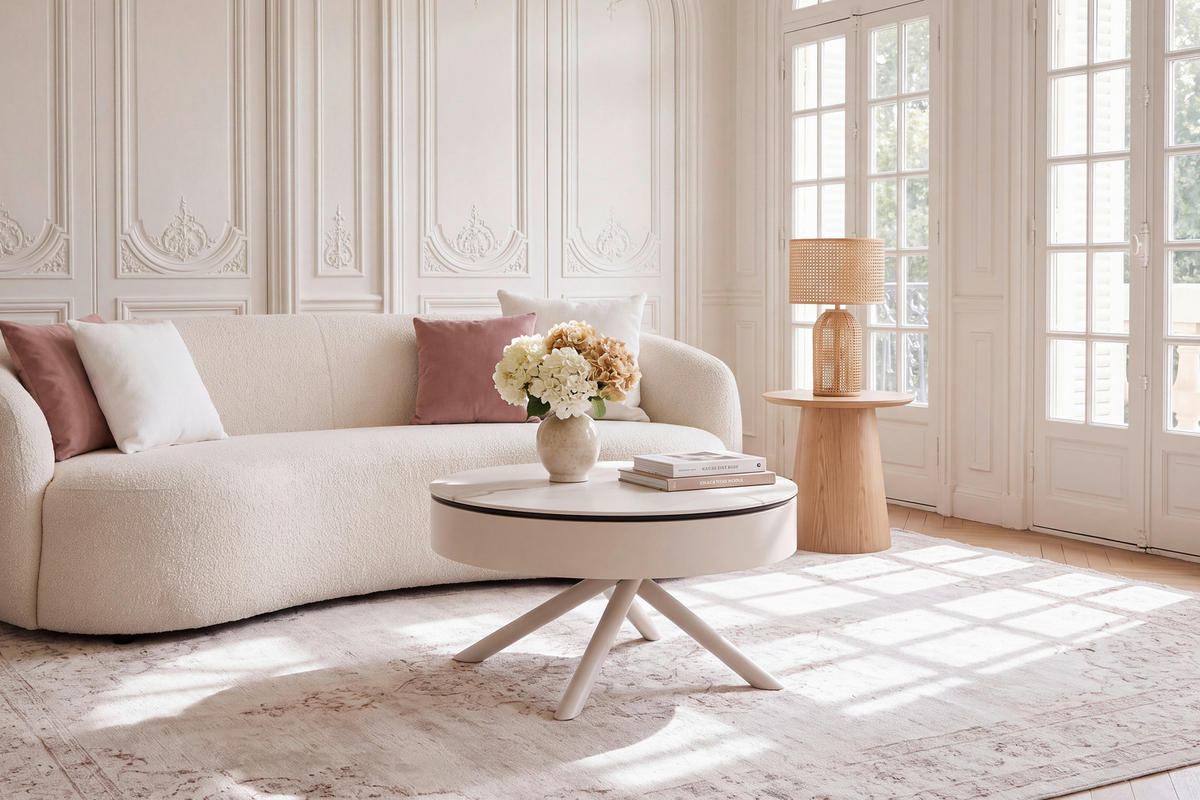 COUCHTISCH ESG 73.5/73.5/42 cm rund Beige  - Beige, Design, Glas/Keramik (73.5/73.5/42cm) - Novel