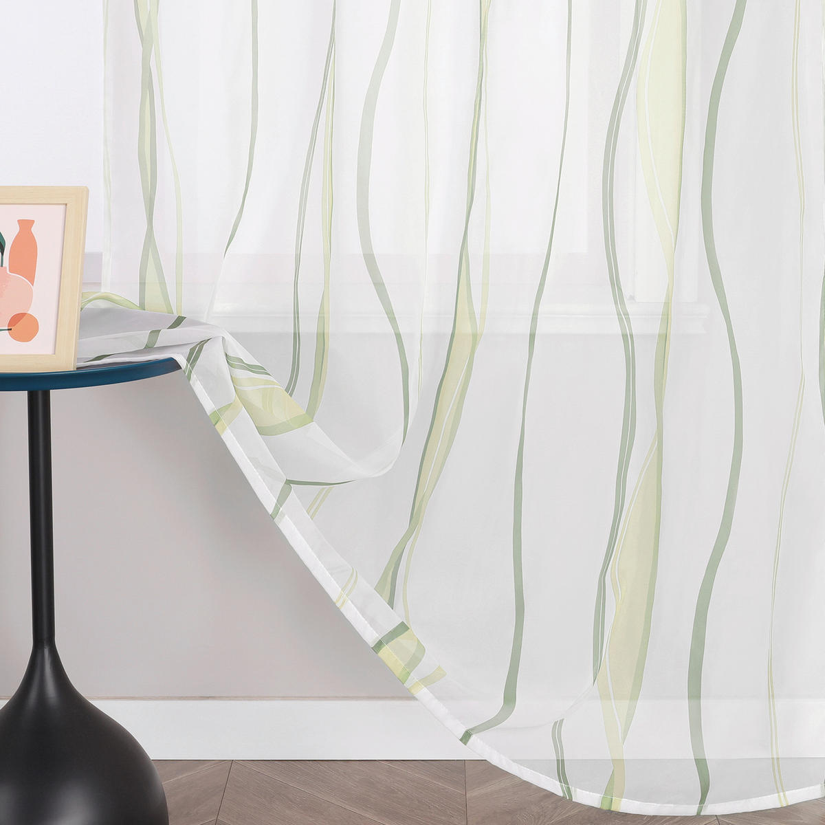 FERTIGVORHANG  transparent  140/175 cm   - Weiß Hochglanz/Grün, Basics, Textil (140/175cm) - Joyswahl