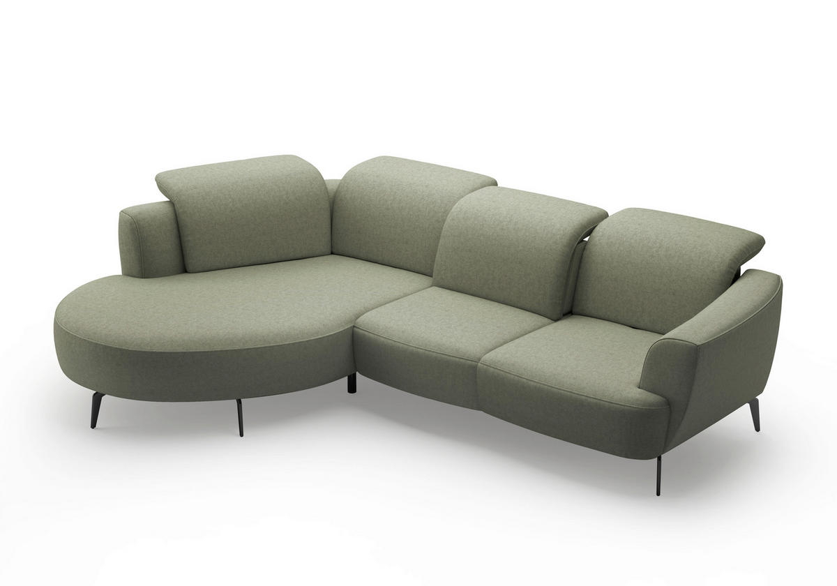 ECKSOFA in Flachgewebe Olivgrün  199/309 cm  - Schwarz/Olivgrün, KONVENTIONELL, Textil/Metall (199/309cm) - Sit & More