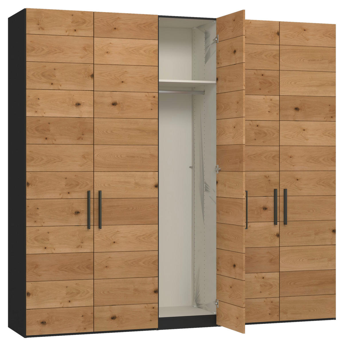 DREHTÜRENSCHRANK 253/220/59 cm,  in Schwarz, Wildeiche, 5-türig  - Wildeiche/Titanfarben, Design, Holz/Holzwerkstoff (253/220/59cm) - Jutzler