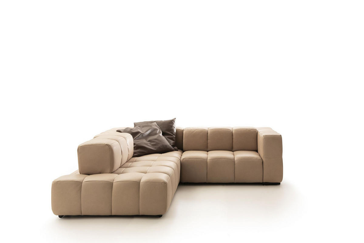 ECKSOFA in Echtleder Hellbraun  - Hellbraun/Schwarz, Design, Leder/Metall (255/244cm) - Emilio Belluti