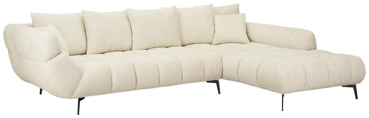 ECKSOFA 318/217 cm  in Bouclé Naturfarben Zierkissen, Rückenkissen, Rücken echt  318/217 cm  - Schwarz/Naturfarben, MODERN, Textil/Metall (318/217cm) - Carryhome