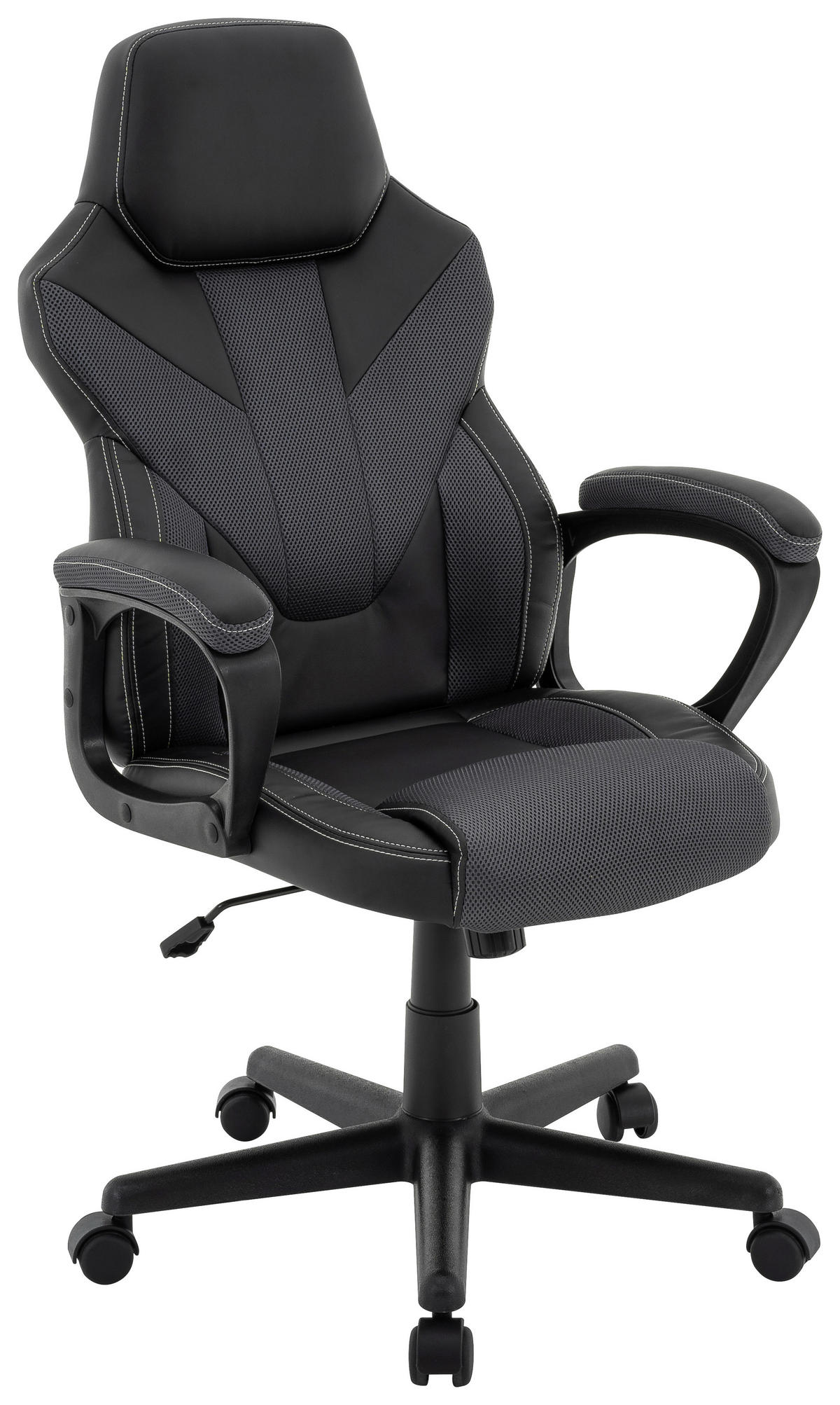GAMINGSTUHL  in Lederlook, Netzbespannung Grau, Schwarz  - Schwarz/Grau, Design, Kunststoff/Textil (64/103-113,5/71cm) - Xora