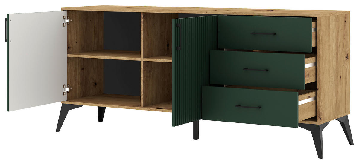 SIDEBOARD  in 164,5/78,4/42 cm  - Dunkelgrün/Schwarz, Design, Holzwerkstoff/Metall (164,5/78,4/42cm) - Boxxx